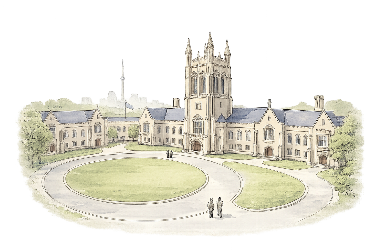 Watercolor illustration of the University of Toronto campus