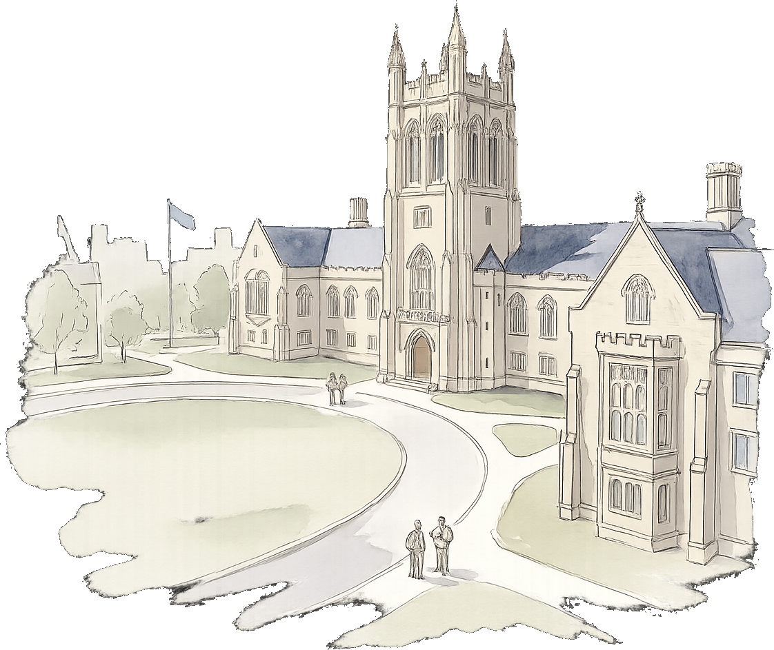 Watercolor illustration of King's College Circle at the University of Toronto